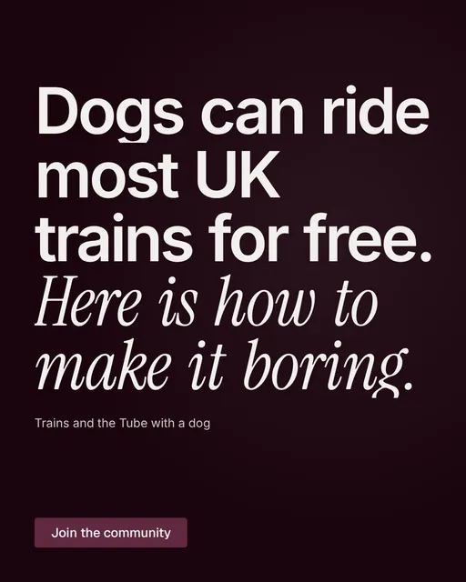 Video for By Teddy: "Dogs can ride most UK trains for free. Here is how to make it boring.". Doc motion loop, 7.0 s, dark palette.