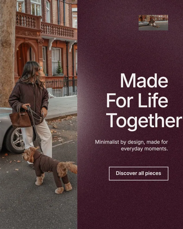 Instagram portrait post for By Teddy: "Made For Life Together". Cyanotype style, right layout, dark palette in grey, red.