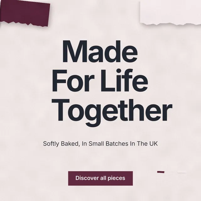Instagram post for By Teddy: "Made For Life Together". Swiss style, centred layout, light palette in red, grey, white.