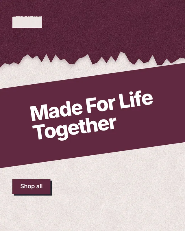 Instagram portrait post for By Teddy: "Made For Life Together". Paper trio style, diagonal layout, light palette in orange, pink, grey.