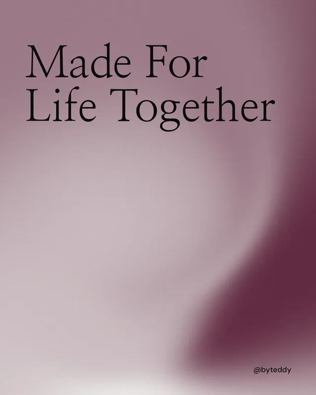 Instagram portrait post for By Teddy: "Made For Life Together". Auto 4x5 style, technique:shader field layout, light palette in grey, red.
