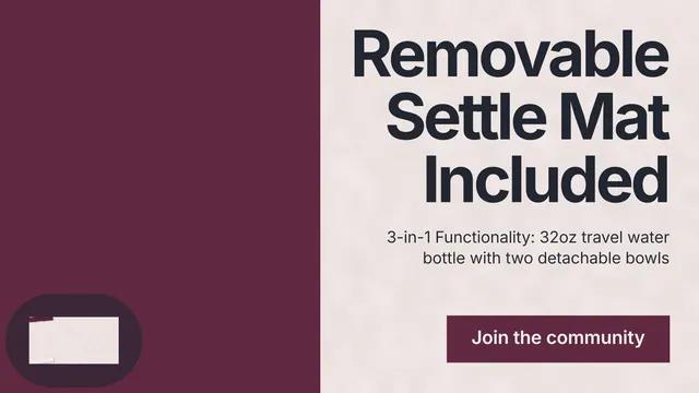 Landscape graphic for By Teddy: "Removable Settle Mat Included". Swiss style, right layout, light palette in red, grey.