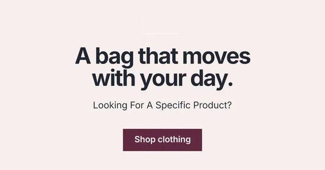 Social ad for By Teddy: "A bag that moves with your day." Swiss style, centred layout, light palette in white.