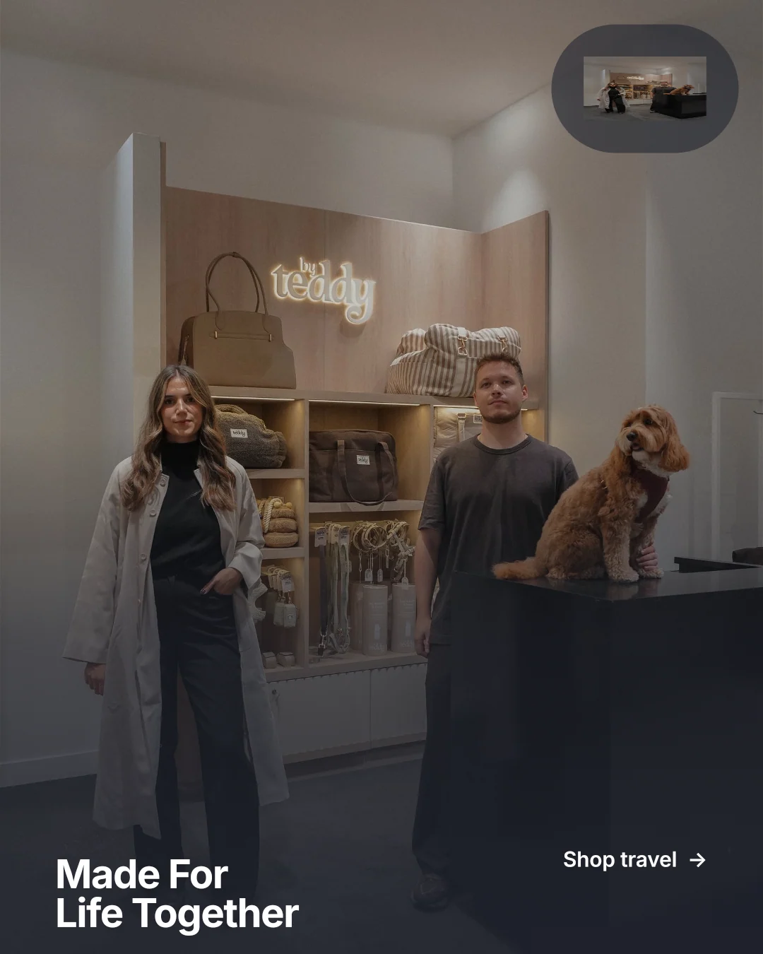Instagram portrait post for By Teddy: "Made For Life Together". Swiss style, image led layout, dark palette in grey, black.