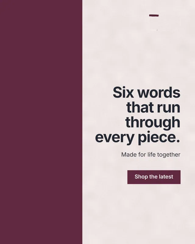 Instagram portrait post for By Teddy: "Six words that run through every piece." Swiss style, right layout, light palette in red.