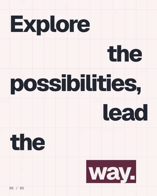 Video for By Teddy: "Explore the possibilities, lead the way.". Kinetic type grid, 6.0 s, light palette.