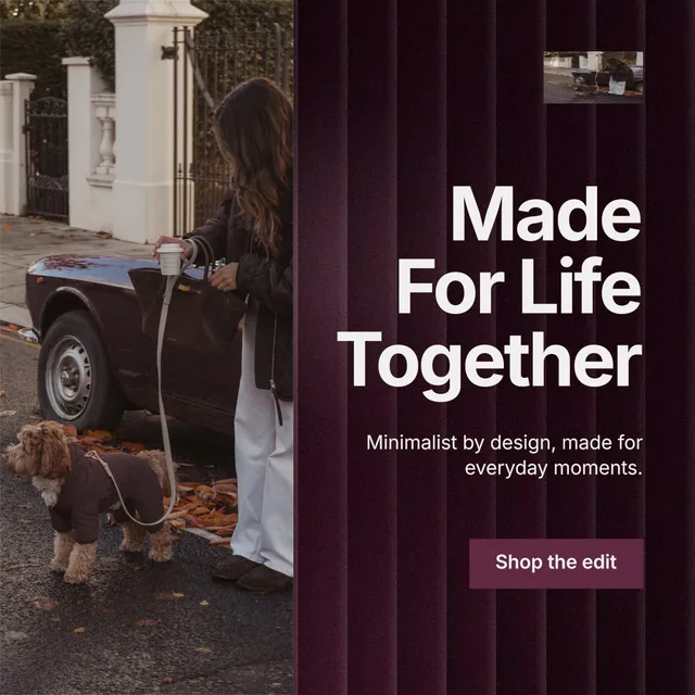 Instagram post for By Teddy: "Made For Life Together". Swiss style, right layout, dark palette in black, grey, red.