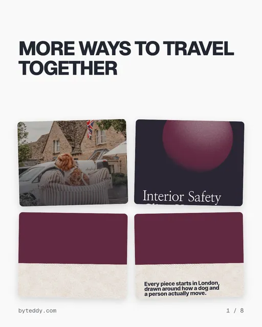 Carousel for By Teddy: "MORE WAYS TO TRAVEL TOGETHER". Collection carousel, 8 slides, light palette.