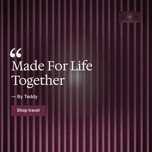 Instagram post for By Teddy: "Made For Life Together". Swiss style, quote layout, dark palette in red, black, pink.