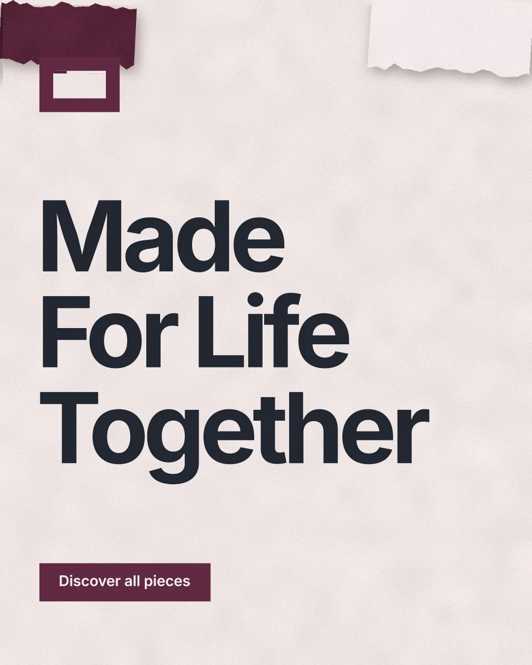Instagram portrait post for By Teddy: "Made For Life Together". Swiss style, announce layout, light palette in red, grey, white.