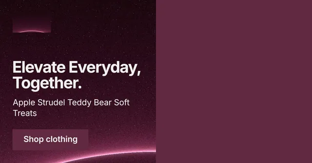 Social ad for By Teddy: "Elevate Everyday, Together." Swiss style, bottom layout, dark palette in red, pink, grey.