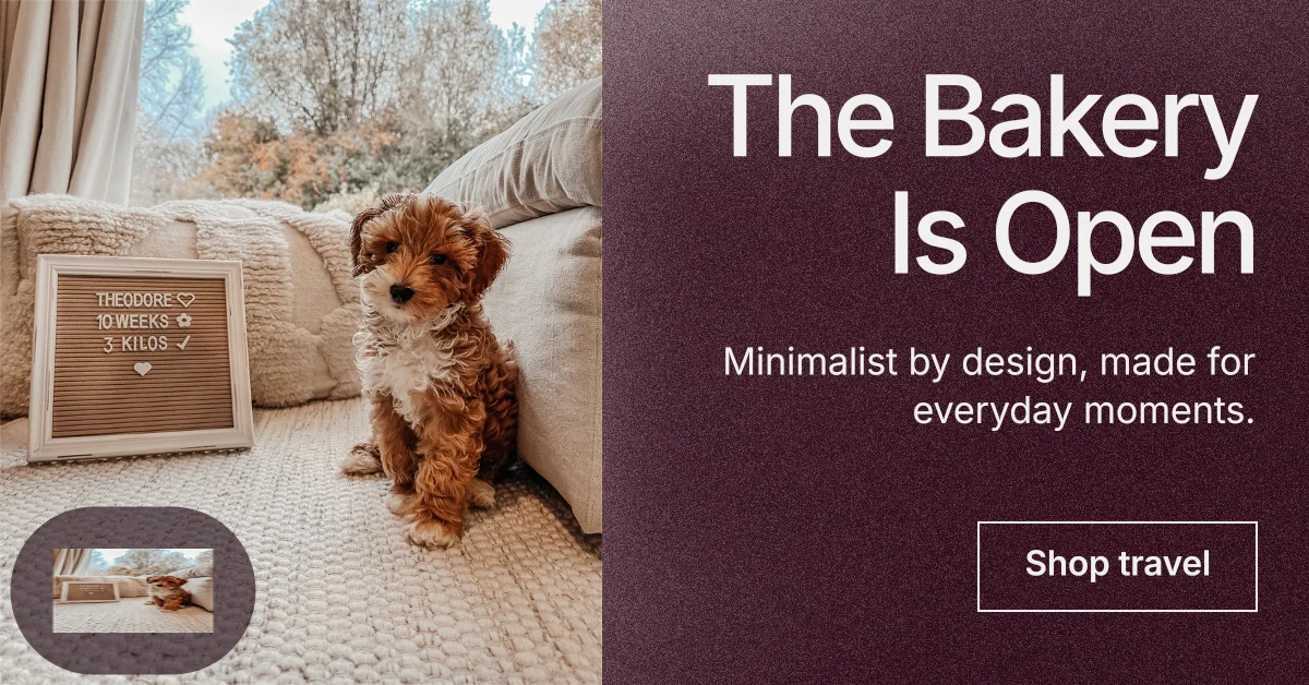 Social ad for By Teddy: "The Bakery Is Open". Cyanotype style, right layout, dark palette in red, grey.