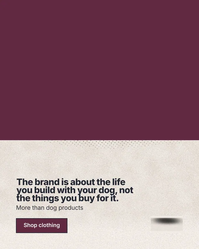 Instagram portrait post for By Teddy: "The brand is about the life you build with your dog, not the things you buy for it." Ink sticker style, bottom layout, light palette in red, orange.