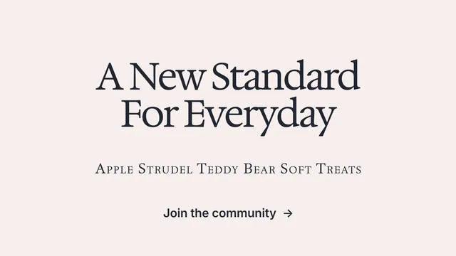 Landscape graphic for By Teddy: "A New Standard For Everyday". Swiss style, smallcaps layout, light palette in white.