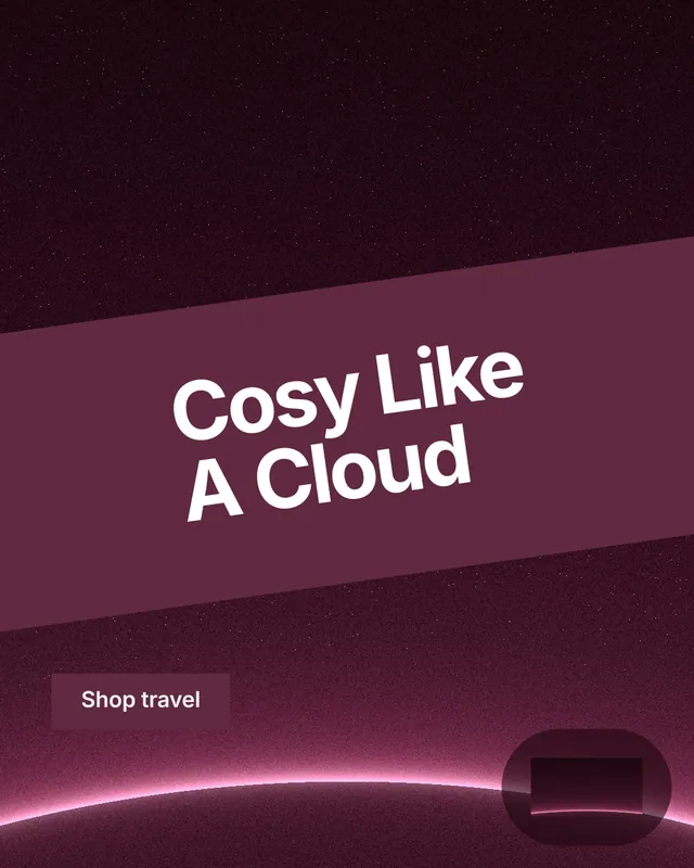 Instagram portrait post for By Teddy: "Cosy Like A Cloud". Swiss style, diagonal layout, dark palette in red, black, pink.