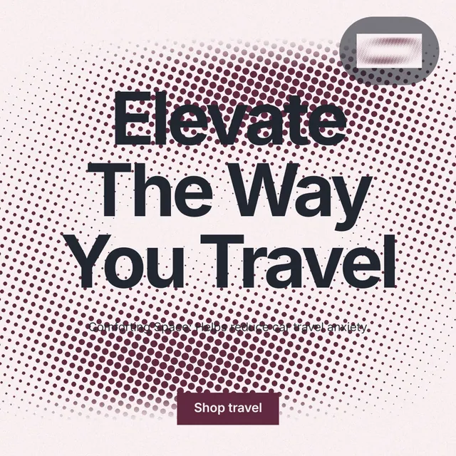 Instagram post for By Teddy: "Elevate The Way You Travel". Swiss style, centred layout, light palette in grey, red, white.