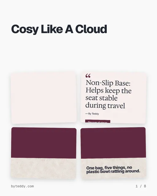 Carousel for By Teddy: "Cosy Like A Cloud". Collection carousel, 8 slides, light palette.