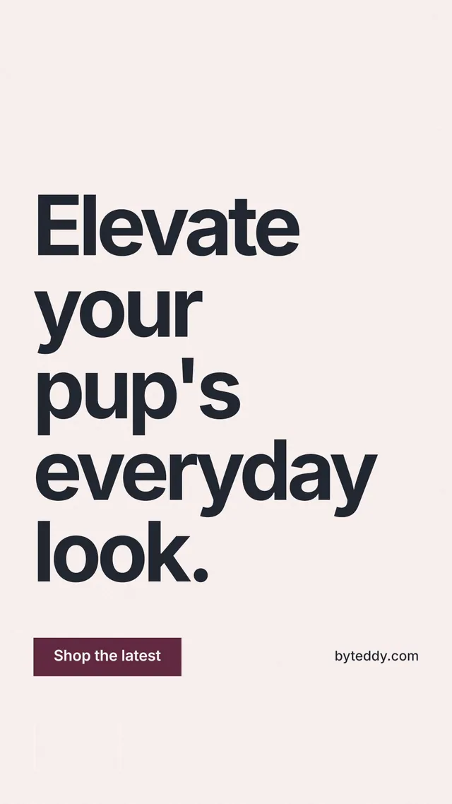 Instagram story for By Teddy: "Elevate your pup's everyday look." Swiss style, poster layout, light palette in white, grey.