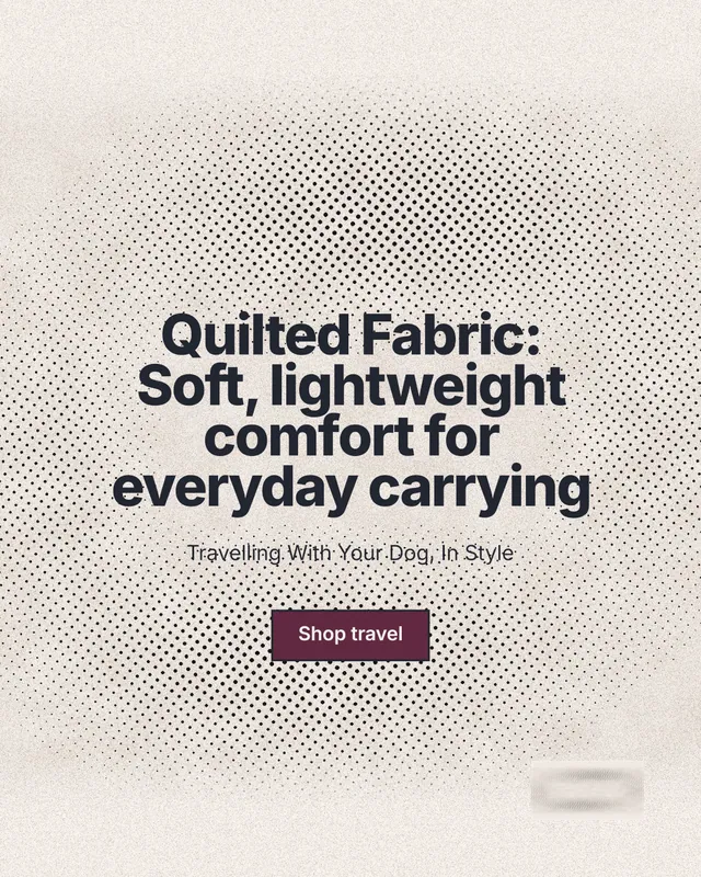 Instagram portrait post for By Teddy: "Quilted Fabric: Soft, lightweight comfort for everyday carrying". Ink sticker style, centred layout, light palette in white, orange, grey.