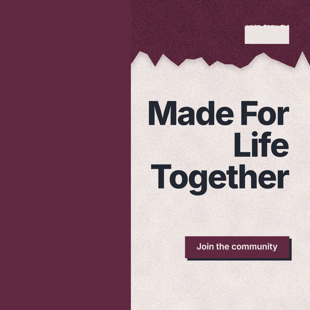 Instagram post for By Teddy: "Made For Life Together". Paper trio style, right layout, light palette in red, orange, pink.