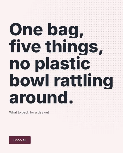 Video for By Teddy: "One bag, five things, no plastic bowl rattling around.". Doc motion loop, 7.0 s, light palette.