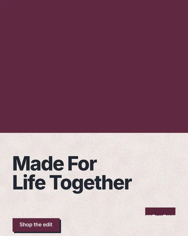Instagram portrait post for By Teddy: "Made For Life Together". Paper trio style, bottom layout, light palette in red, orange.