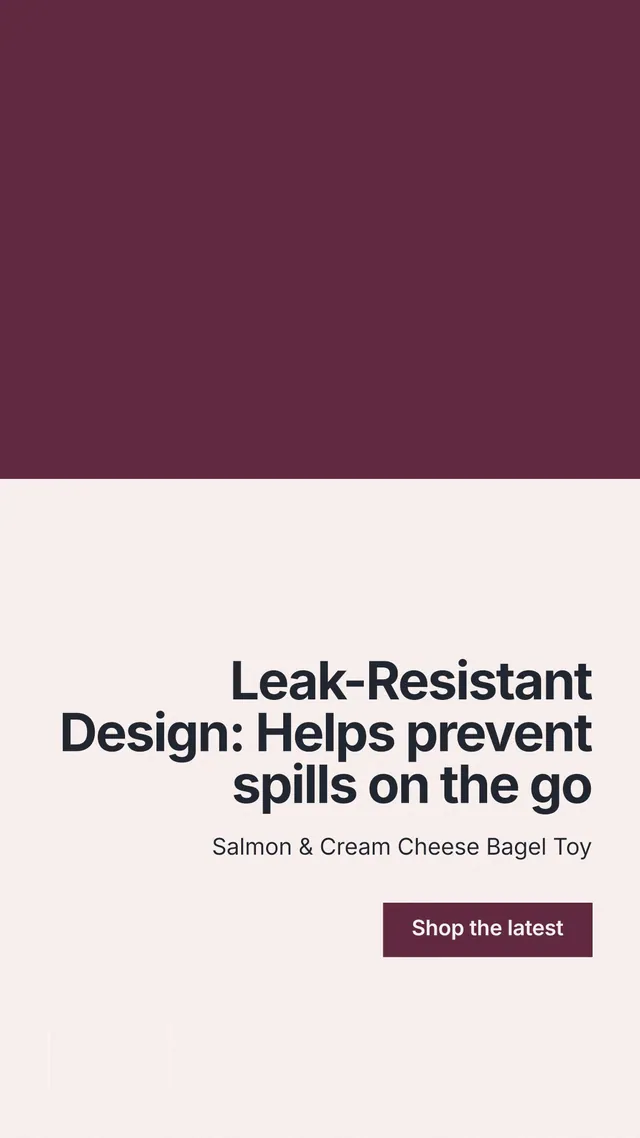 Instagram story for By Teddy: "Leak-Resistant Design: Helps prevent spills on the go". Swiss style, right layout, light palette in white, red.