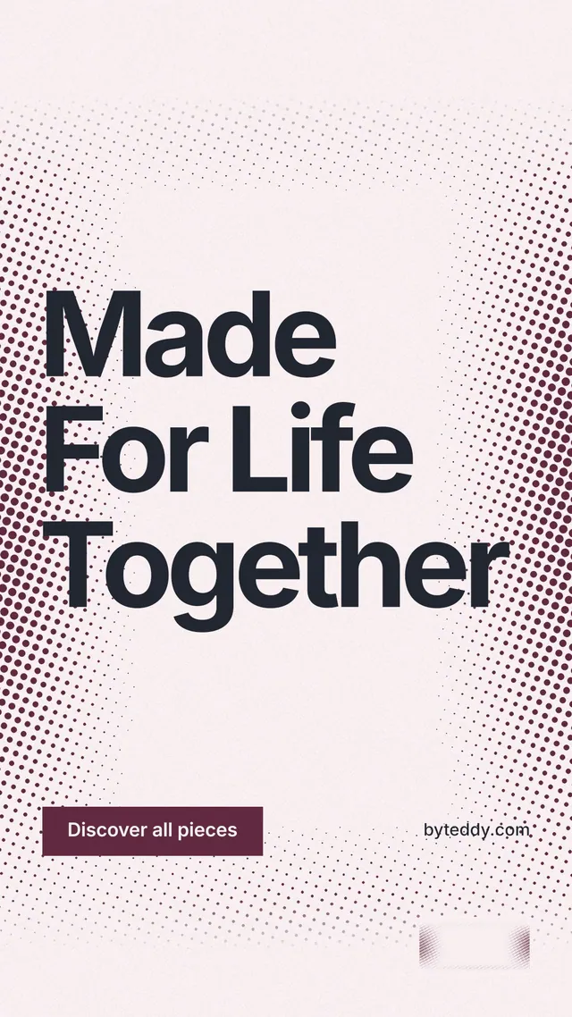 Instagram story for By Teddy: "Made For Life Together". Swiss style, poster layout, light palette in white, red, grey.