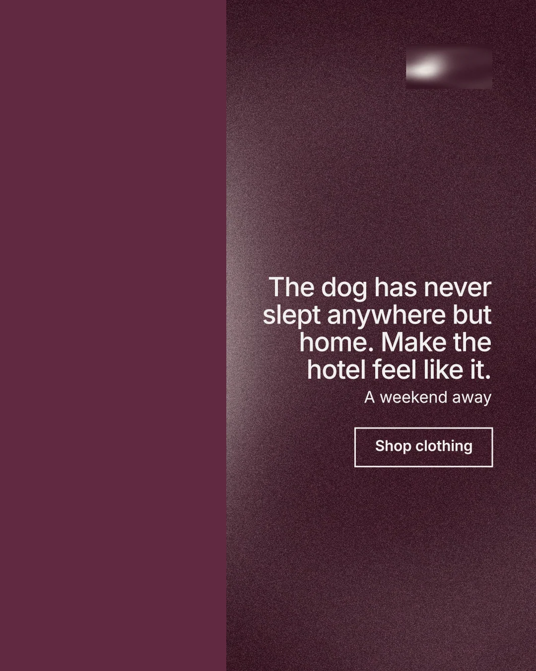 Instagram portrait post for By Teddy: "The dog has never slept anywhere but home. Make the hotel feel like it." Cyanotype style, right layout, dark palette in red.