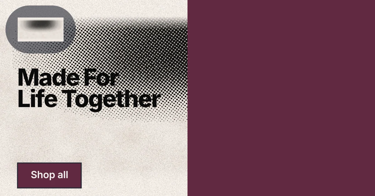 Social ad for By Teddy: "Made For Life Together". Ink sticker style, bottom layout, light palette in red, orange, grey.