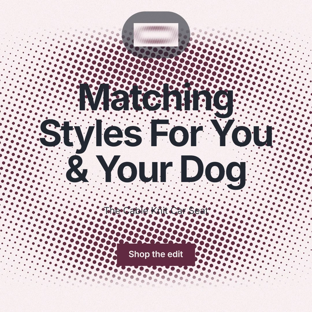 Instagram post for By Teddy: "Matching Styles For You & Your Dog". Swiss style, centred layout, light palette in grey, red, white.