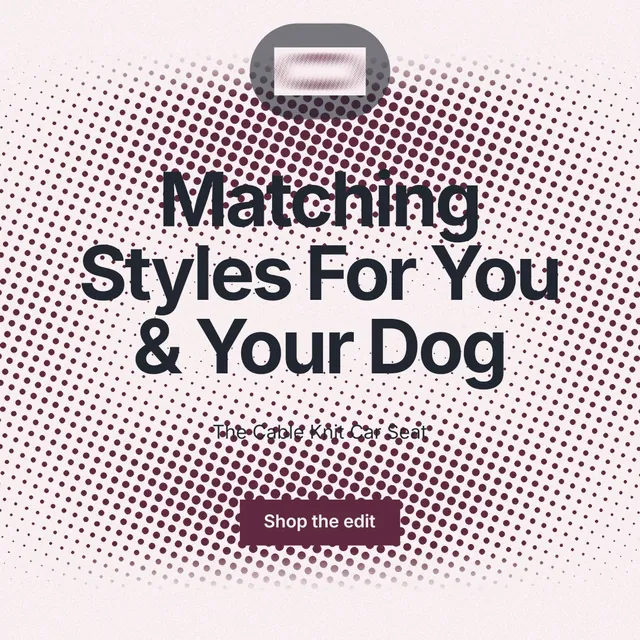 Instagram post for By Teddy: "Matching Styles For You & Your Dog". Swiss style, centred layout, light palette in grey, red, white.