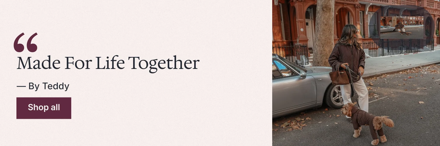 X header for By Teddy: "Made For Life Together". Swiss style, quote layout, light palette in white, red, grey.