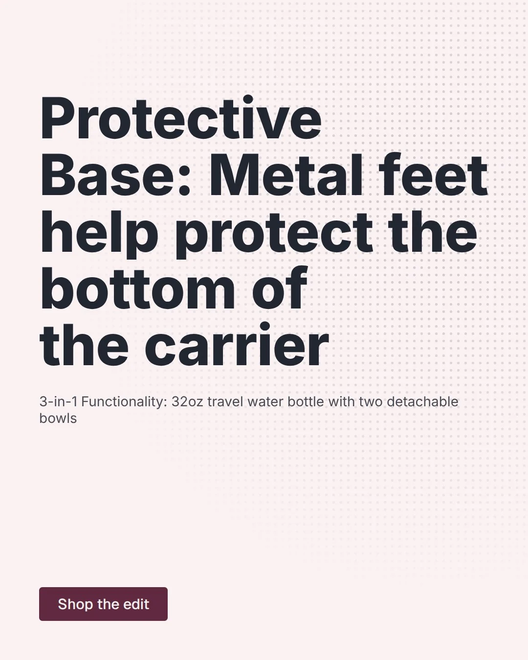 Video for By Teddy: "Protective Base: Metal feet help protect the bottom of the carrier". Doc motion loop, 7.0 s, light palette.