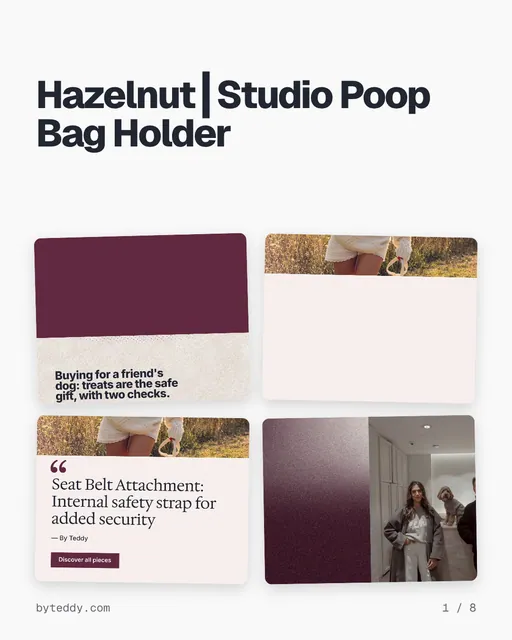 Carousel for By Teddy: "Hazelnut┃Studio Poop Bag Holder". Collection carousel, 8 slides, light palette.