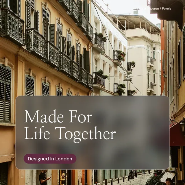 Instagram post for By Teddy: "Made For Life Together". Glass style, technique:pexels ingredient layout, dark palette in grey, orange.