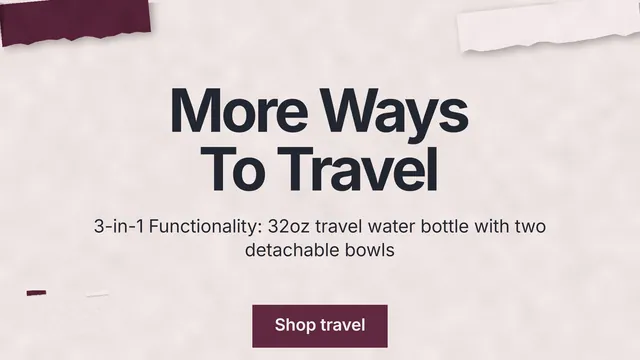 Landscape graphic for By Teddy: "More Ways To Travel". Swiss style, centred layout, light palette in red, grey, white.