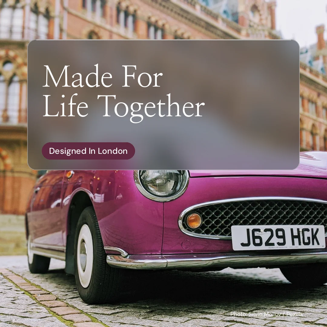 Instagram post for By Teddy: "Made For Life Together". Glass style, technique:pexels ingredient layout, light palette in grey, red.