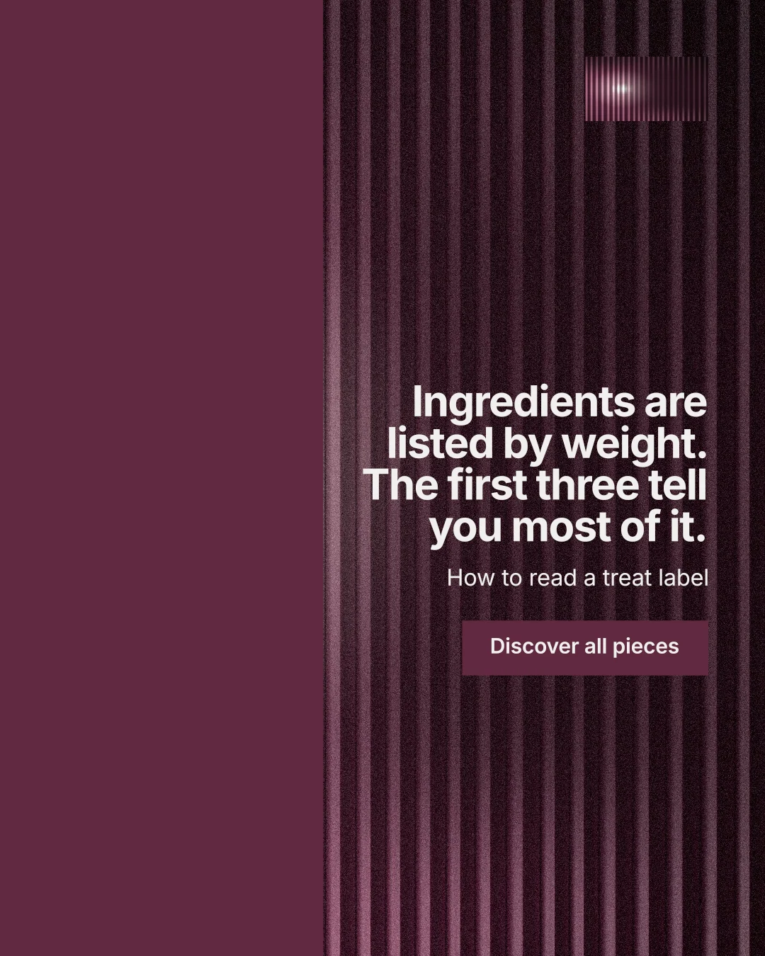 Instagram portrait post for By Teddy: "Ingredients are listed by weight. The first three tell you most of it." Swiss style, right layout, dark palette in red, black, pink.