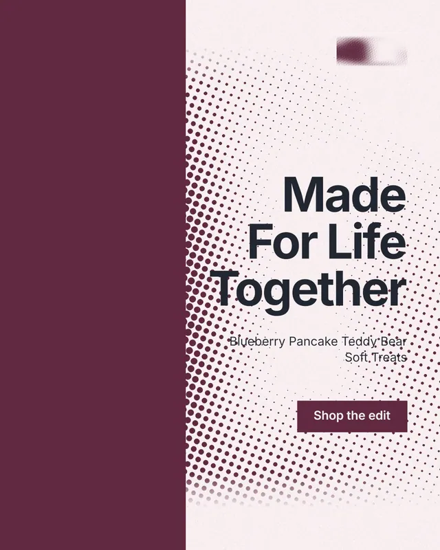 Instagram portrait post for By Teddy: "Made For Life Together". Swiss style, right layout, light palette in red, white.