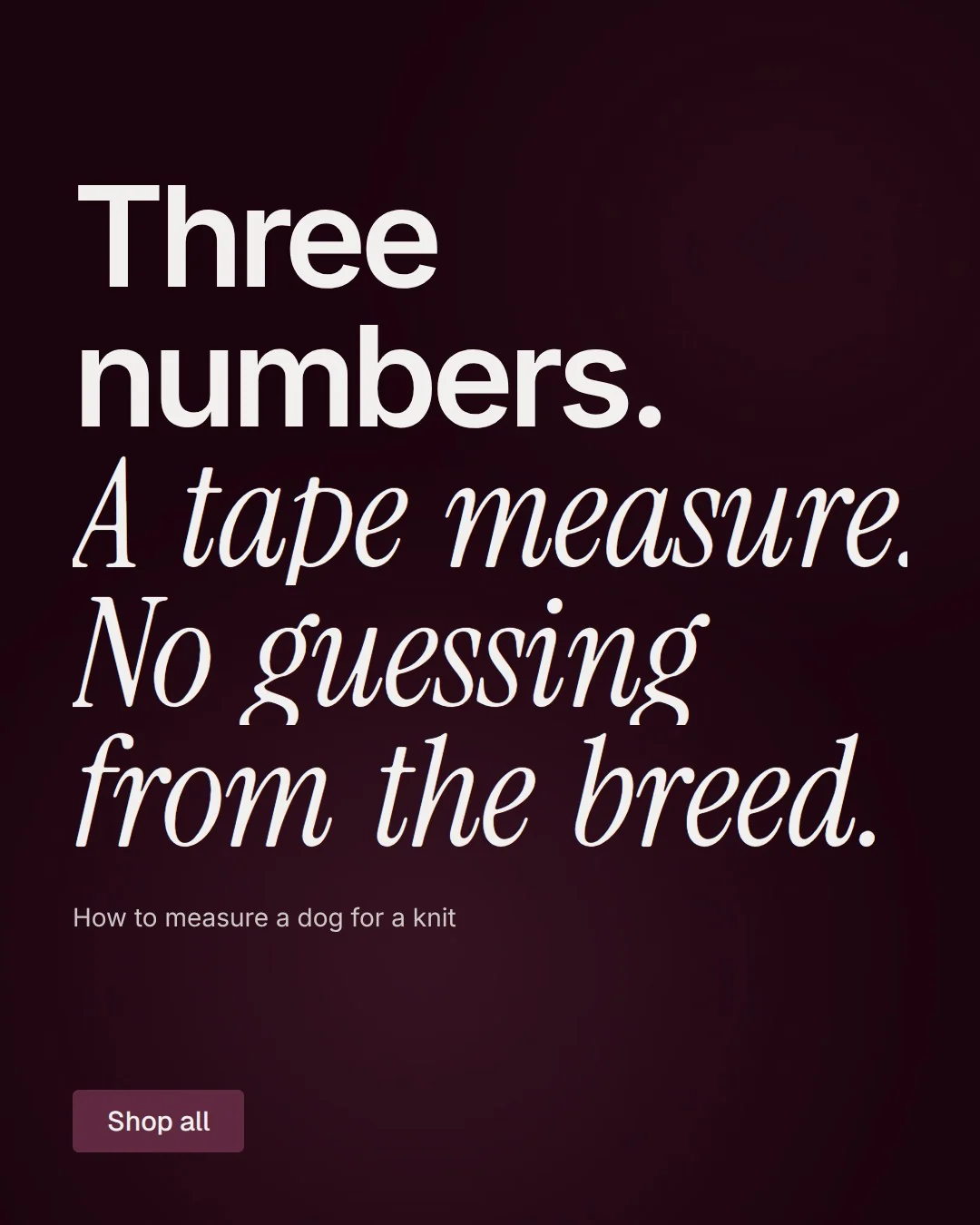Video for By Teddy: "Three numbers. A tape measure. No guessing from the breed.". Doc motion loop, 7.0 s, dark palette.