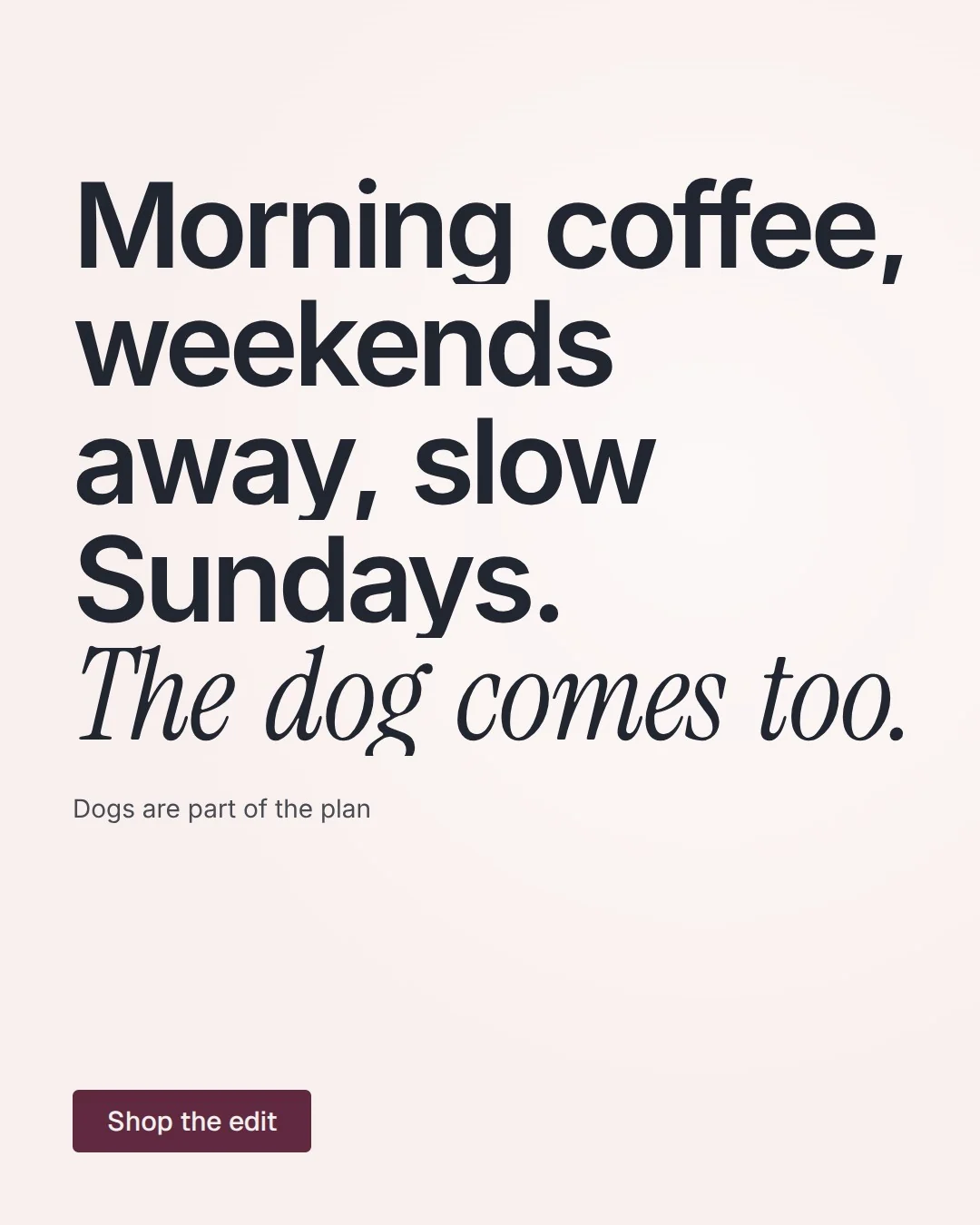 Video for By Teddy: "Morning coffee, weekends away, slow Sundays. The dog comes too.". Doc motion loop, 7.0 s, light palette.