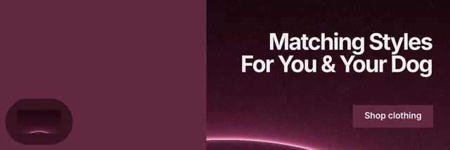 X header for By Teddy: "Matching Styles For You & Your Dog". Swiss style, right layout, dark palette in red, black, pink.