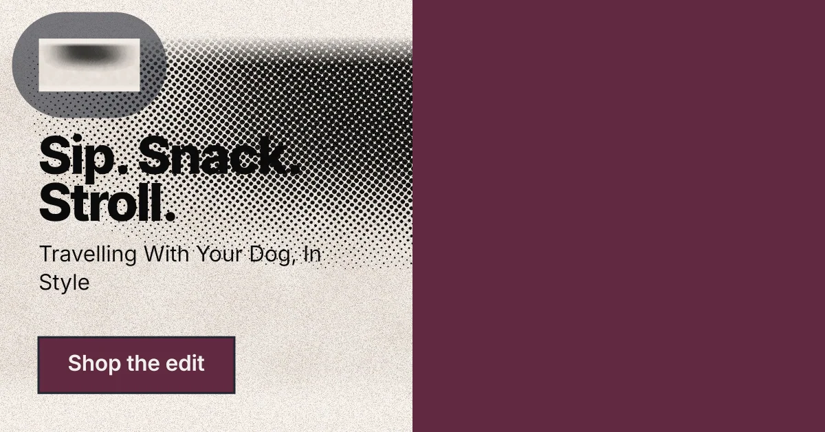 Social ad for By Teddy: "Sip. Snack. Stroll." Ink sticker style, bottom layout, light palette in red, orange, grey.