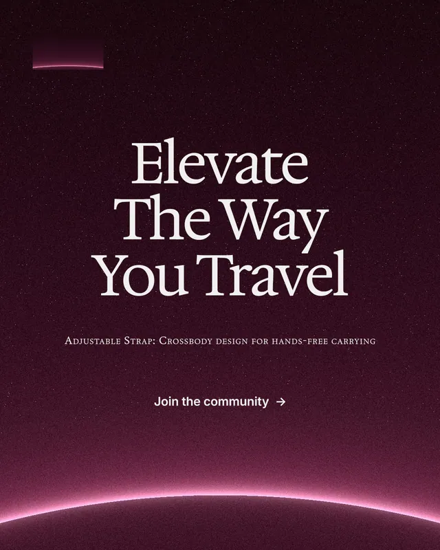 Instagram portrait post for By Teddy: "Elevate The Way You Travel". Swiss style, smallcaps layout, dark palette in pink, black.