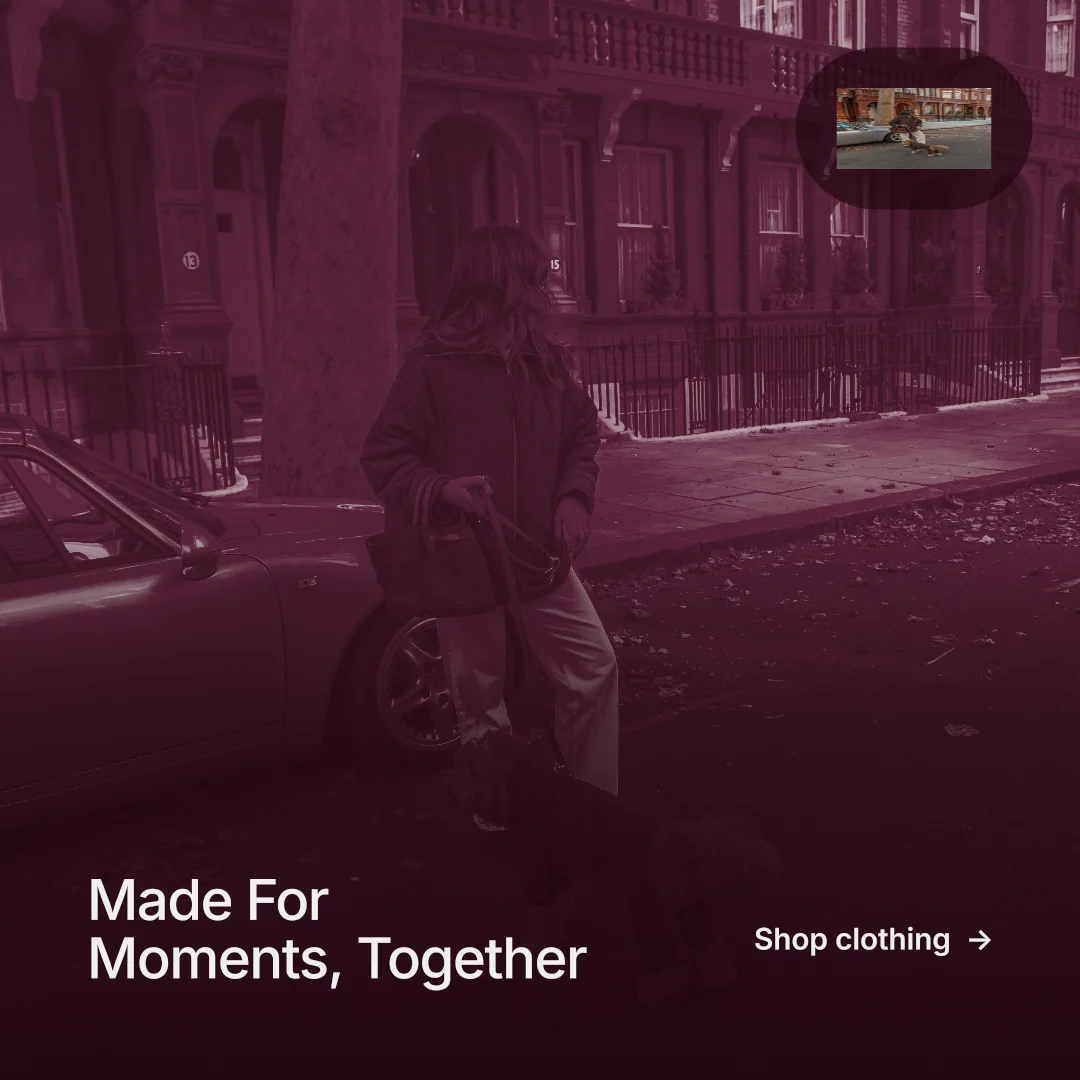 Instagram post for By Teddy: "Made For Moments, Together". Cyanotype style, image led layout, dark palette in red, black.