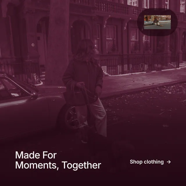 Instagram post for By Teddy: "Made For Moments, Together". Cyanotype style, image led layout, dark palette in red, black.