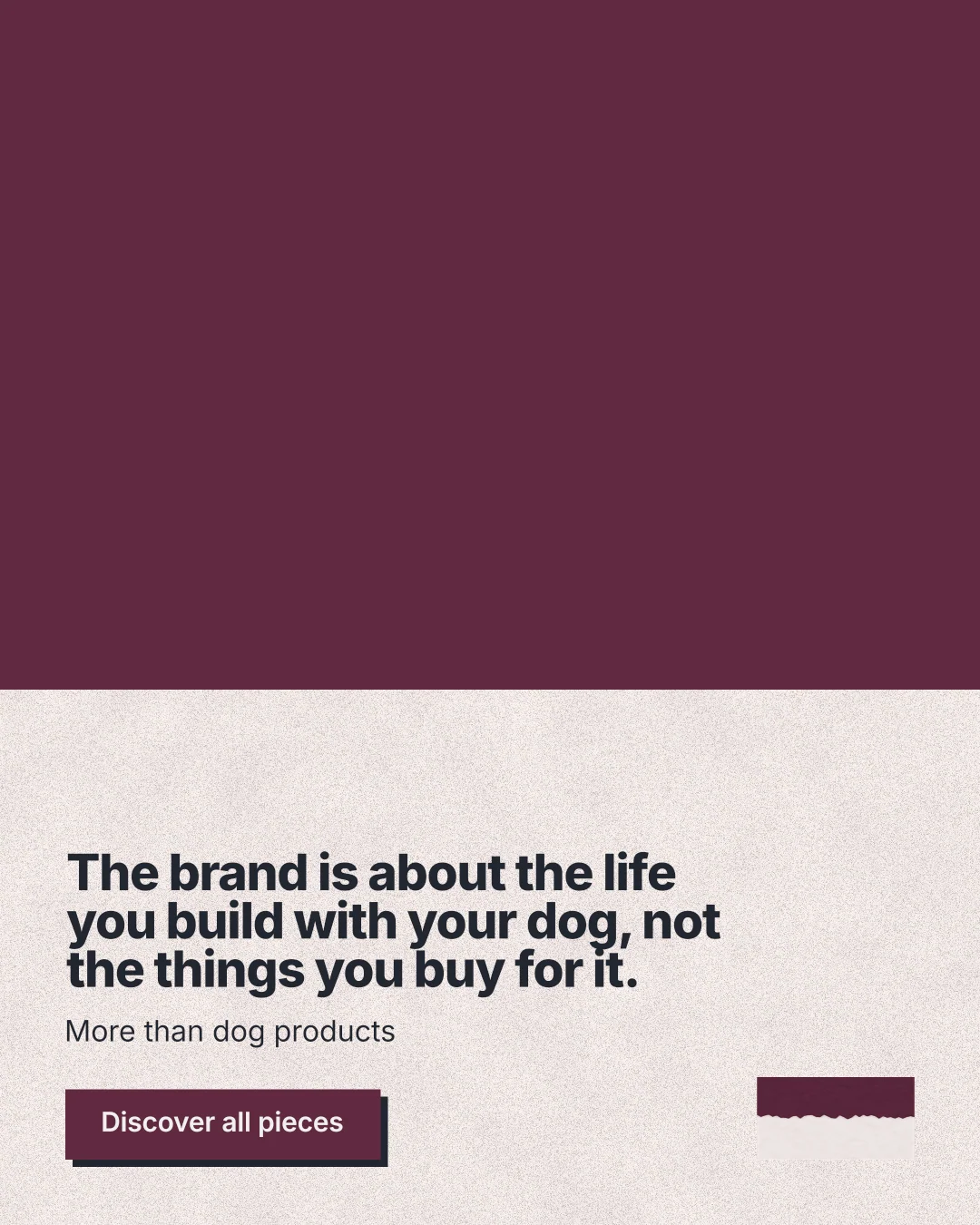Instagram portrait post for By Teddy: "The brand is about the life you build with your dog, not the things you buy for it." Paper trio style, bottom layout, light palette in red, orange, grey.
