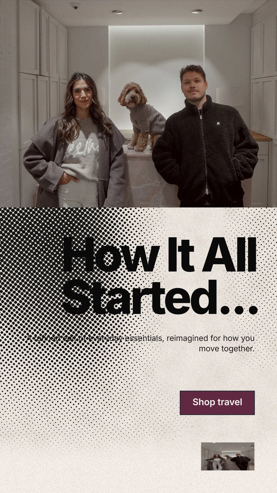Instagram story for By Teddy: "How It All Started..." Ink sticker style, right layout, light palette in grey, black, orange.
