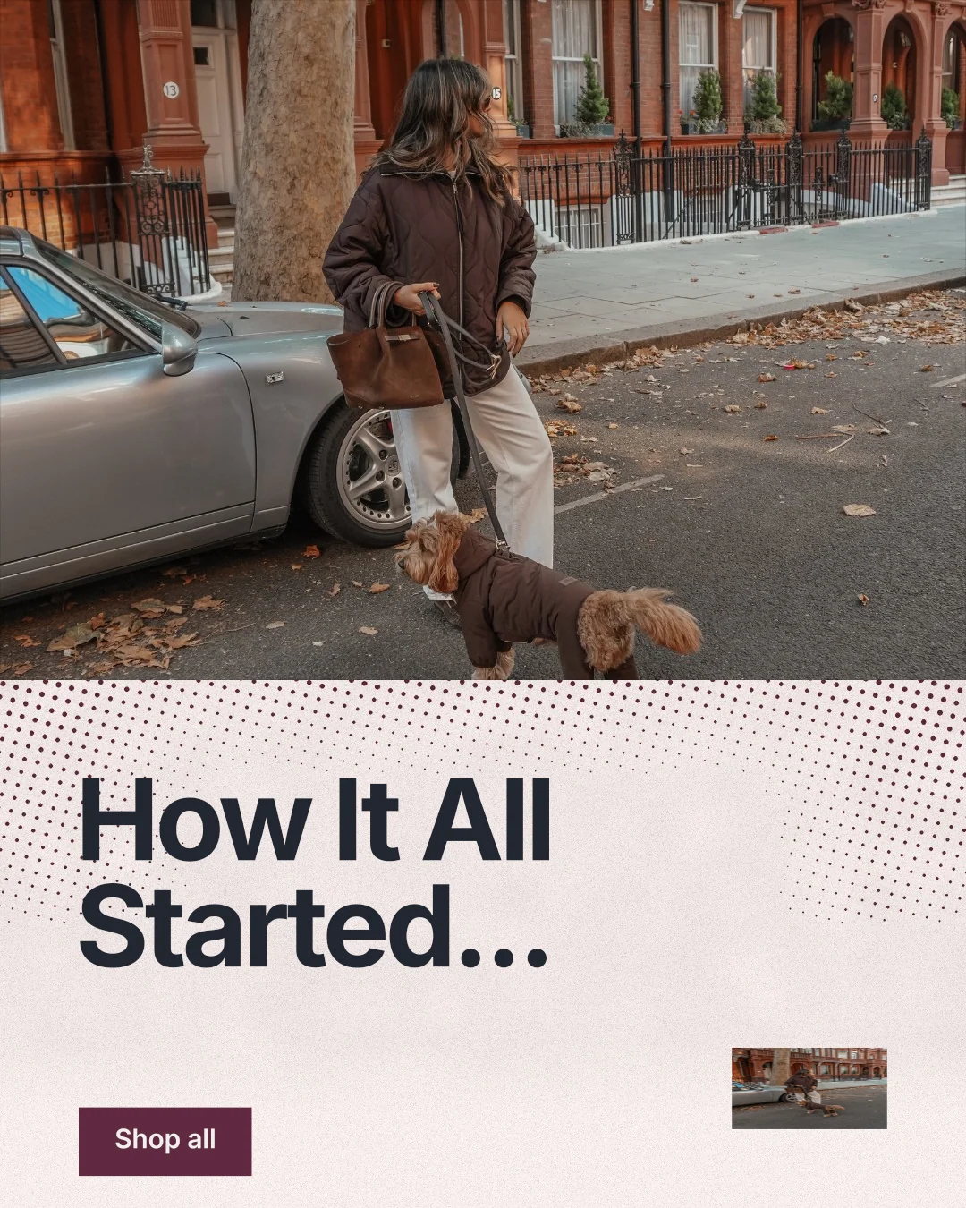 Instagram portrait post for By Teddy: "How It All Started..." Retro print style, bottom layout, light palette in grey, red, orange.